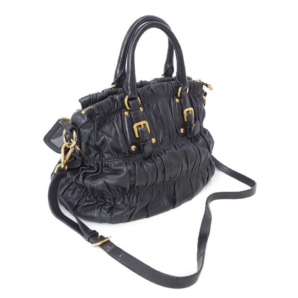 Prada Gaufre Bag Black Nappa Leather ruched gathered handbag lambskin